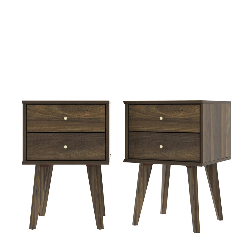 Manufactured Wood Bedside Table Sets of 2, Royal Walnut