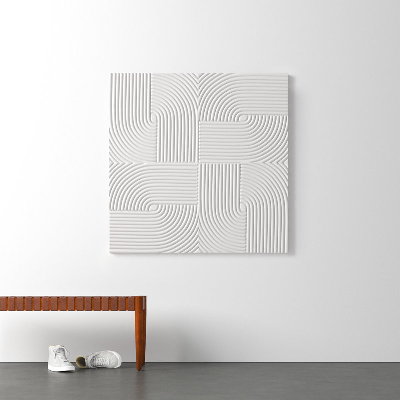 48'' White Geometric Wood Square Wall Art