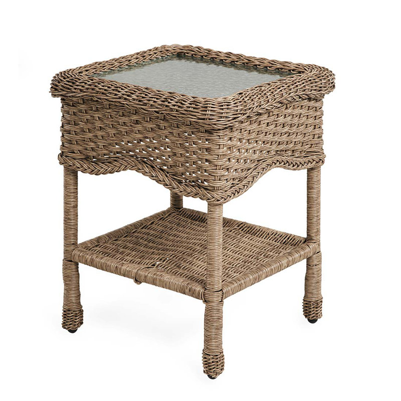 Table de bout intérieure / extérieure en osier avec plateau en verre, Driftwood