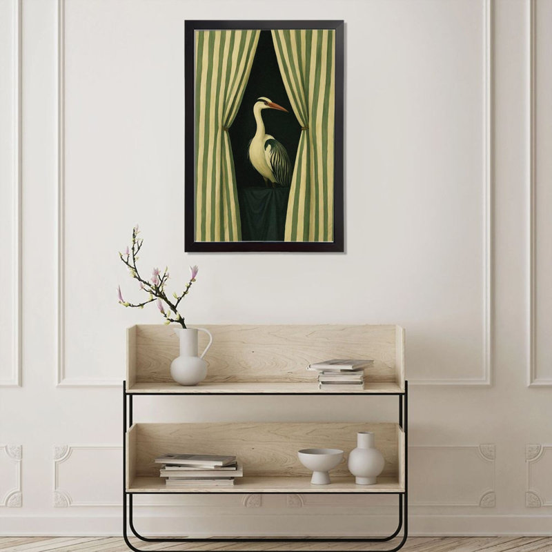 «Green Striped Heron», art mural, impressions sur toile avec cadre noir, l 12 po x H 18 po, pour le salon et le bureau
