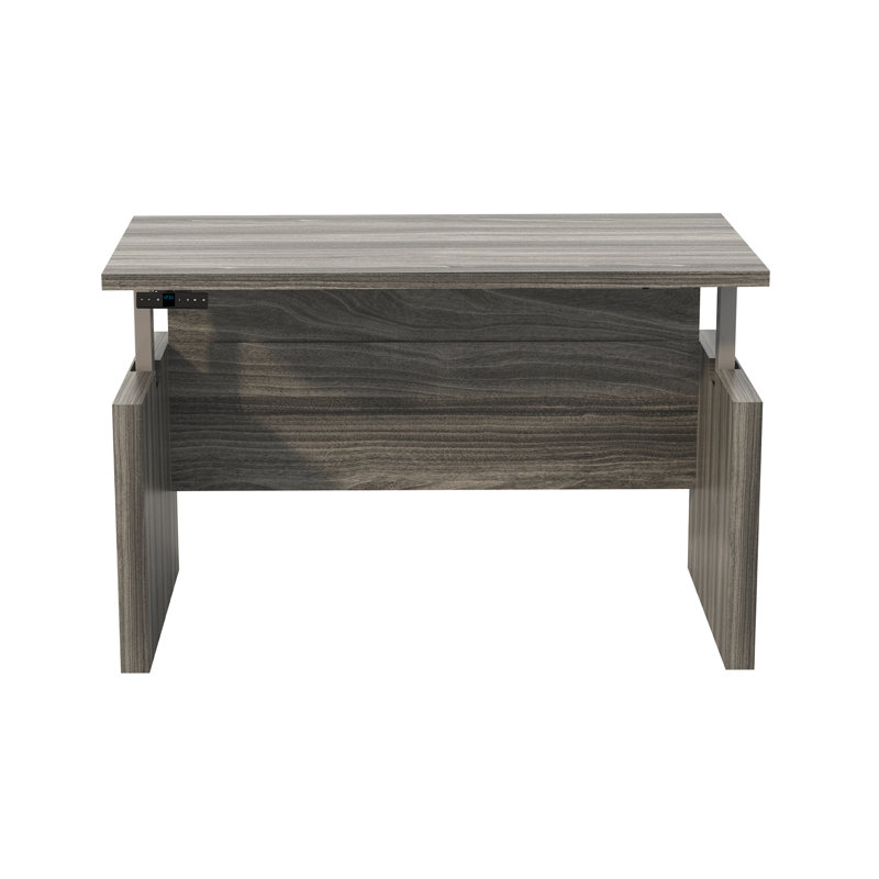 Aberdeen­ Height-Adjustable Front Desk with Base, Gray Steel Laminate, 49.25" H x 72" W x 36" D