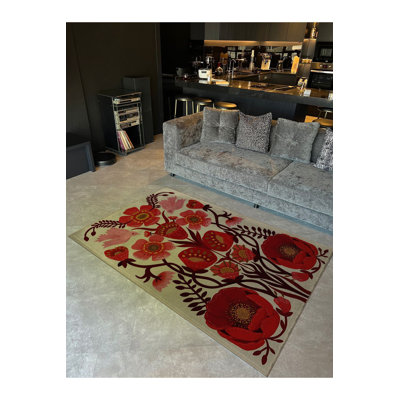 Tapis décoratif rouge à motif floral rouge à motif floral rouge lavable à la machine
