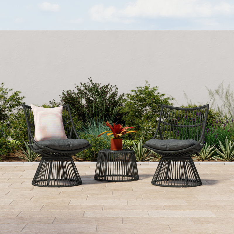 Fiona 2 - Person Patio Conversation Set with Cushions, Gray, Gray
