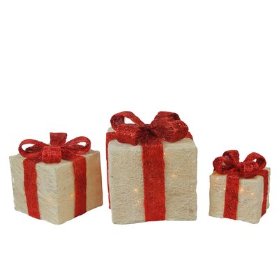 Set of 3 Cream with Red Bows Gift Boxes Outdoor Christmas Decorations 10 -  Northlight Seasonal, NORTHLIGHT Y15962