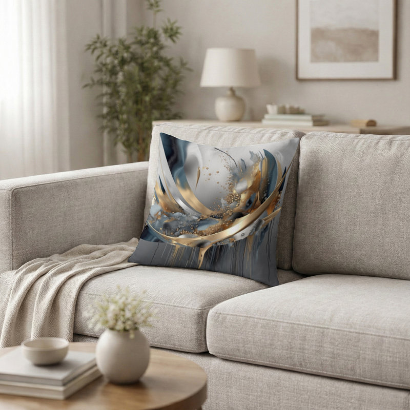 Formes abstraites et lignes infinies I Coussin décoratif - Coussin à formes abstraites, H 16 po x l 16 po