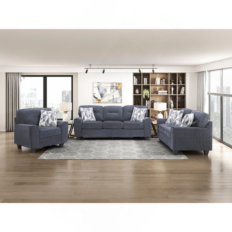 Ensemble de canapé-lit contemporain 3 pièces en tissu de chenille durable avec coussins décoratifs et meubles de salon en bois