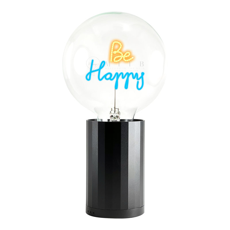 Ampoule BE HAPPY ambre / bleu avec base Lampe de table PORTABLE Noir