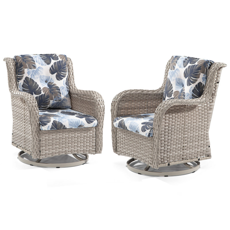 Danice Swivel Wicker Outdoor Lounge Chair, Monstera Blue, Grey