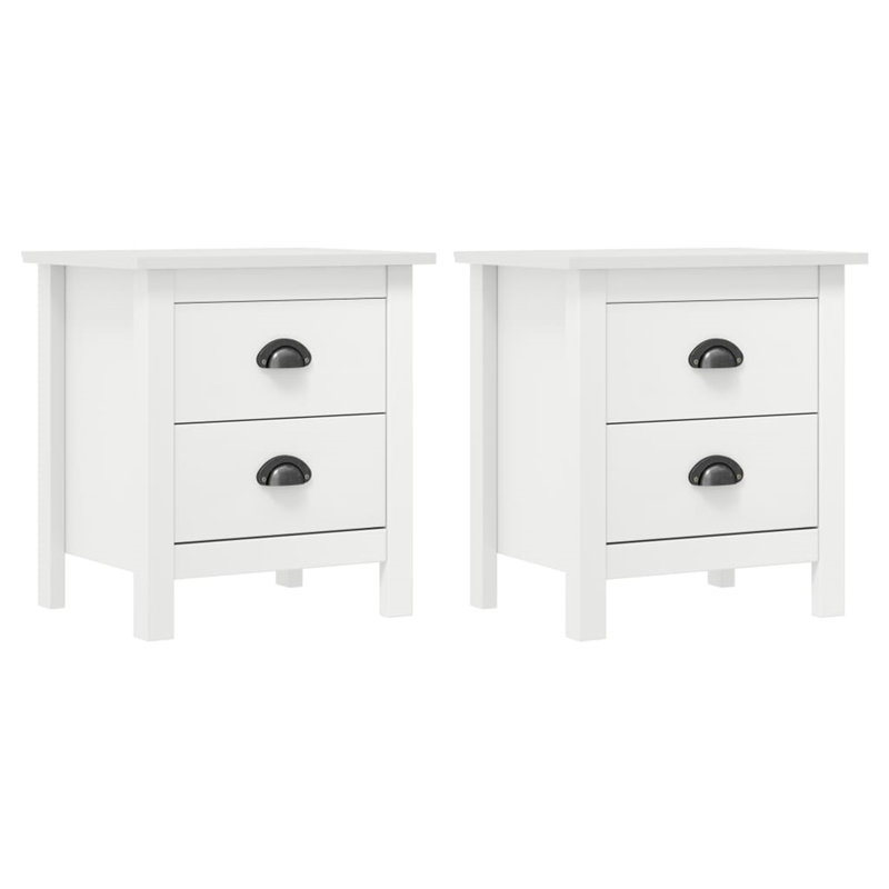 Perley Bedside Cabinet Hill 46x35x49.5 cm Solid Pine Wood, White, 2, White