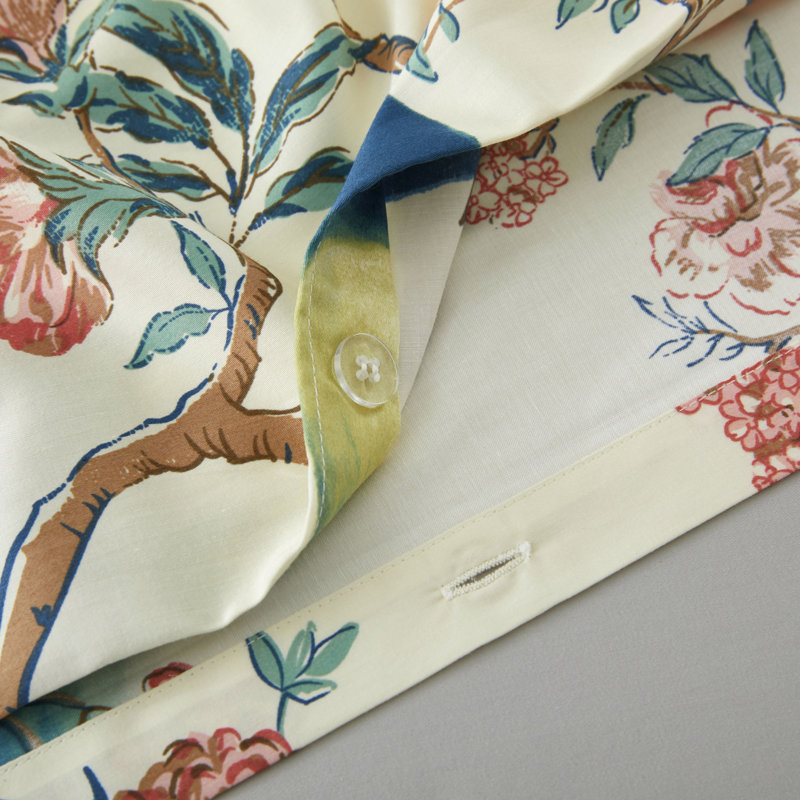 Queen Teal Blue Cotton Satin Floral Duvet Cover Set