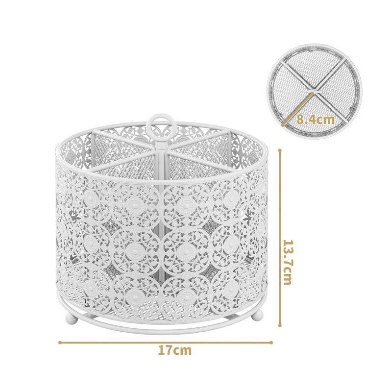 Kitchen Rotating Utensil Holder with 4 Compartments with Flower Edge Design White