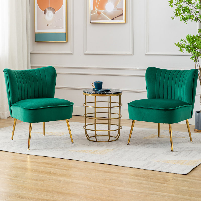 Latwanna 22'' Wide Velvet Slipper Chair Accent Chairs Modern Armless Chair Wingback Single Sofa Side Chair Comfy Corner Chair with Golden Legs for Living Room Bedroom
