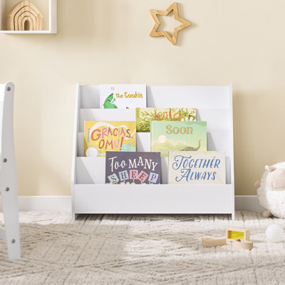 Kids Bookshelf 4 Tier Children’s Bookcase with Open Storage for Nursery Bedroom Playroom White 27.5"W x 11.8"D x 23.6"H