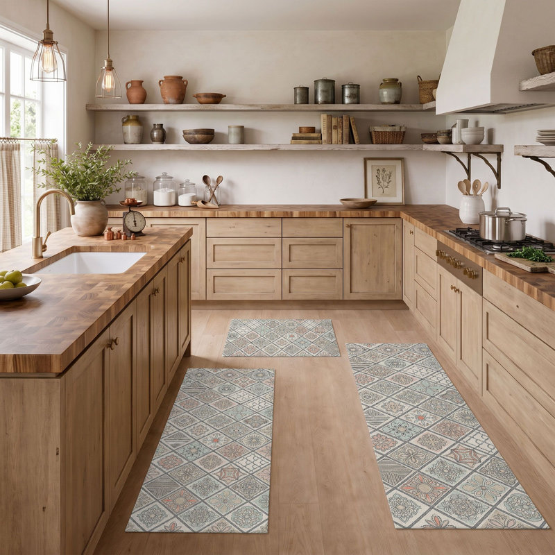 Tapis de cuisine lavables antidérapants à carreaux géométriques