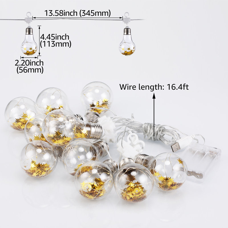Guirlande lumineuse de 5 m (16,4 pi) en fil de cuivre blanc chaud avec ampoules DEL style Edison vintage pour décoration de fêtes, mariages, Noël et autres occasions, alimentation USB ou par piles.