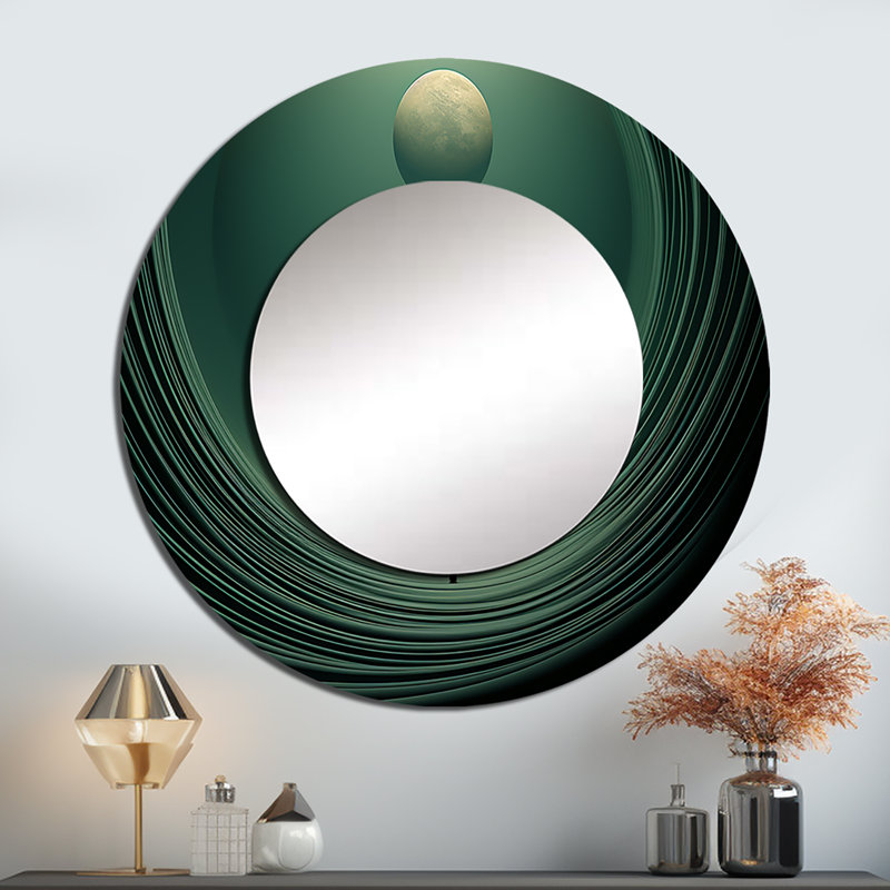 Emerald Enceladus Outer Space I - Miroir de notre système solaire, miroir mural rond bleu, impression sur métal