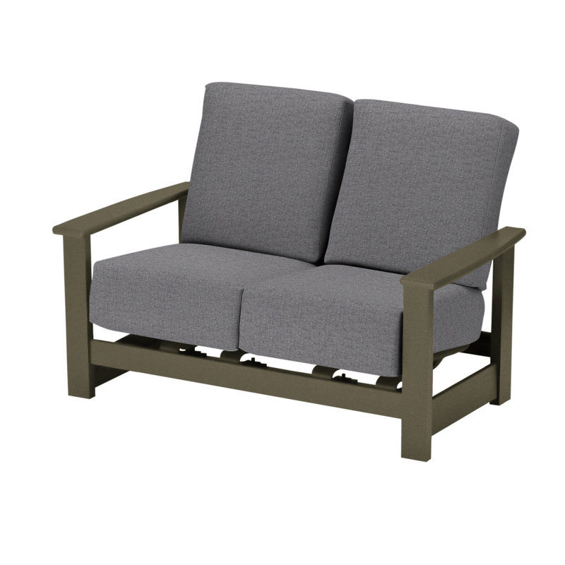Causeuse profond avec coussins Leeward, Tissage uni ardoise coulée Sunbrella®, Bois de plage