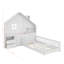 Lit maison avec fenêtre et tiroirs de chevet, lit plateforme avec tablettes, ensemble de prises et port USB-699306876