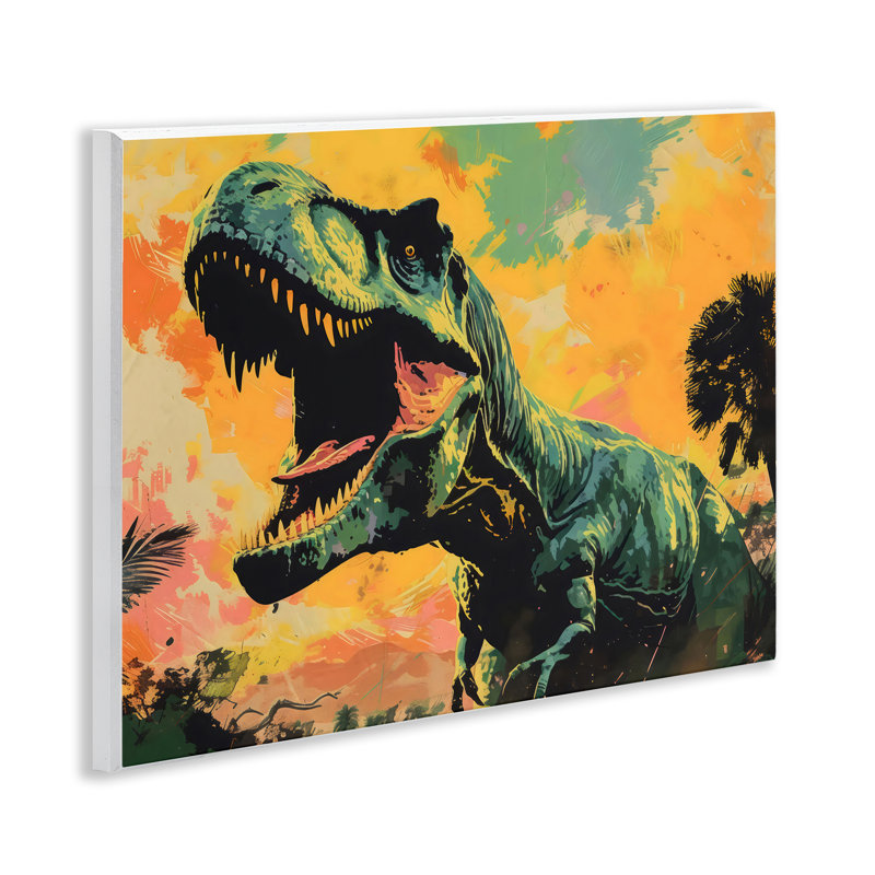 «Roaring Dinosaur At Sunset», plaque murale par Creative Studio
