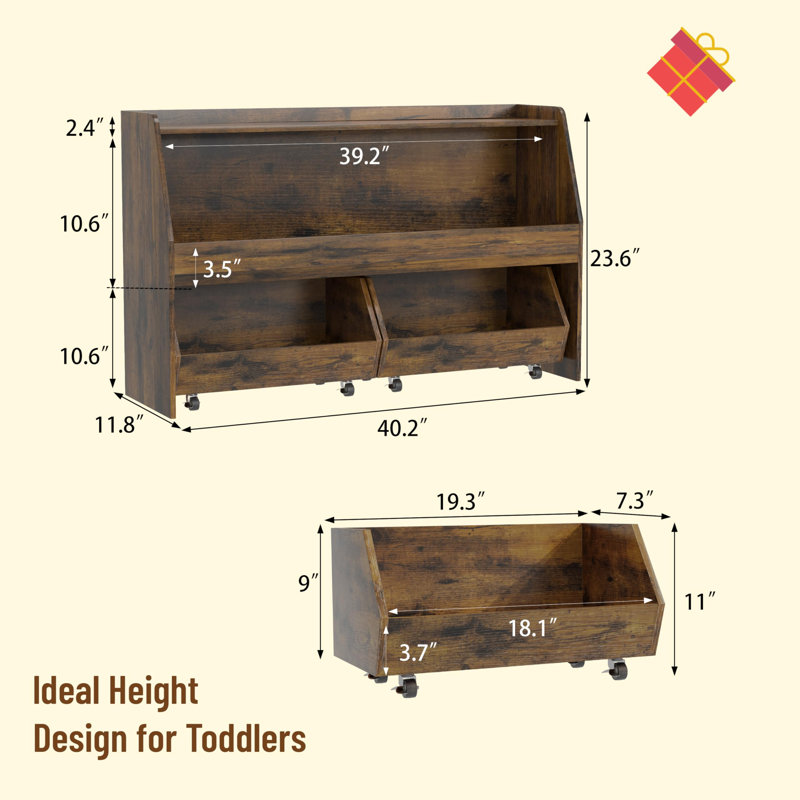2-Tier Toy Storage & Organizer Bookshelf with Cubbies & 2 Removable Drawers - Kids Room Storage Solution for Toys, Books & Decor