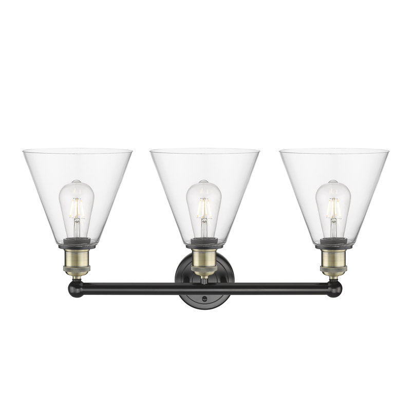Éclairage de salle de bain à intensité variable à 3 lumières Beva, Transparent, Laiton antique noir