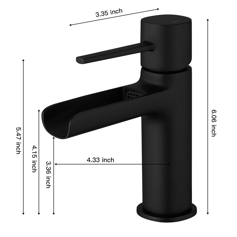 Robinet pour salle de bain à poignée simple avec drain, Noir mat
