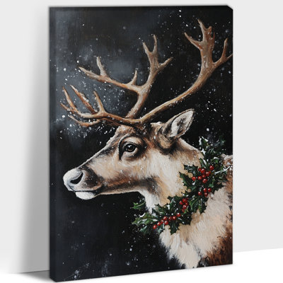 Grand art mural de Noël encadré - photos de Noël de renne, impressions de Noël rétro, art mural sur toile, peintures de Noël pour mur, impression d'art sur toile tendue, 36 po x 48 po