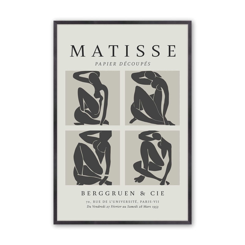 Nus Noir Matisse, reproduction d'art sur cadre argent poli, H 25,25 po x l 19,25 po x P 1,25 po