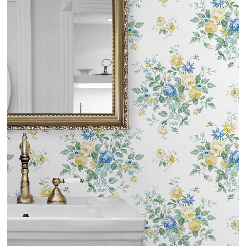 Rouleau de papier peint adhésif L 18 pi x l 20,5 po Bartlum, Ruisseau bleu / bouton d'or
