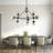 Sputnik Style Chandelier - 10-Light Black Frame with Amber Glass Shades - Atomic Starburst Pendant Light for Dining Room, Kitchen Island