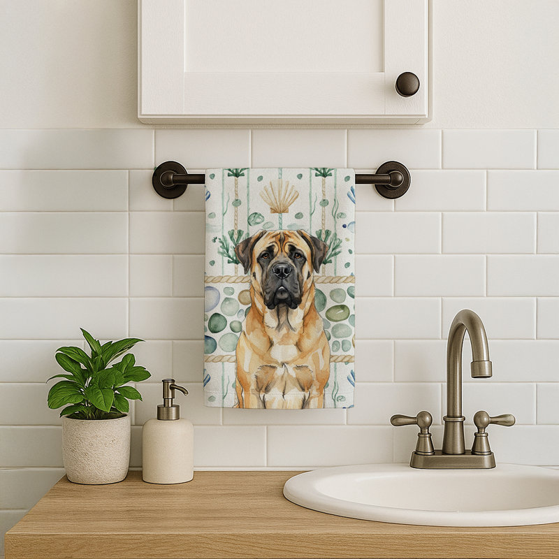 Fawn Mastiff Coastal Sea Glass Kitchen Towel, Fawn Mastiff