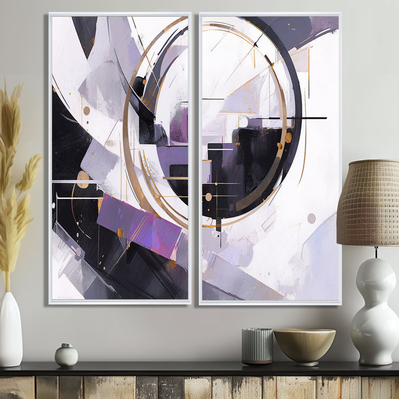 Tourbillons mauves à multiples facettes - art mural moderne sur toile bleu - 2 panneaux, 20" H x 24" W, White