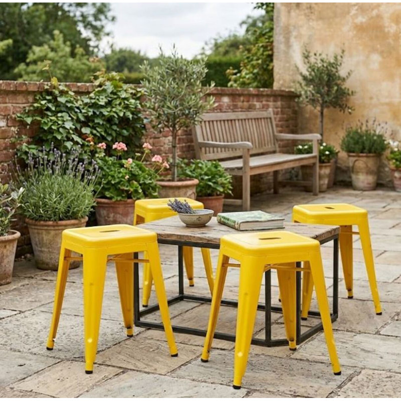Mini tabourets empilables en métal Duende, Jaune