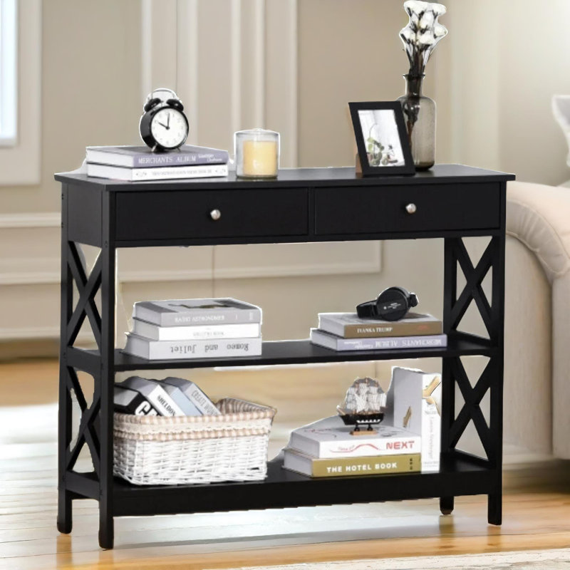 100Cm 3 Tier Console Table with Storage Shelves and Drawers, Entryway Furniture