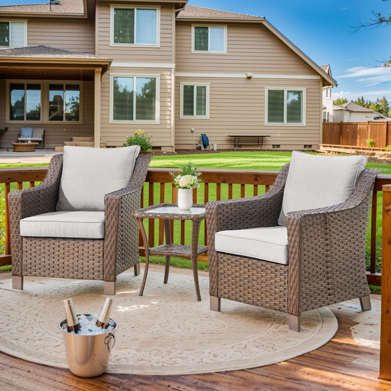 Jenesys Outdoor Wicker Club Chairs & Side Table Set - Weather-Resistant, Beige