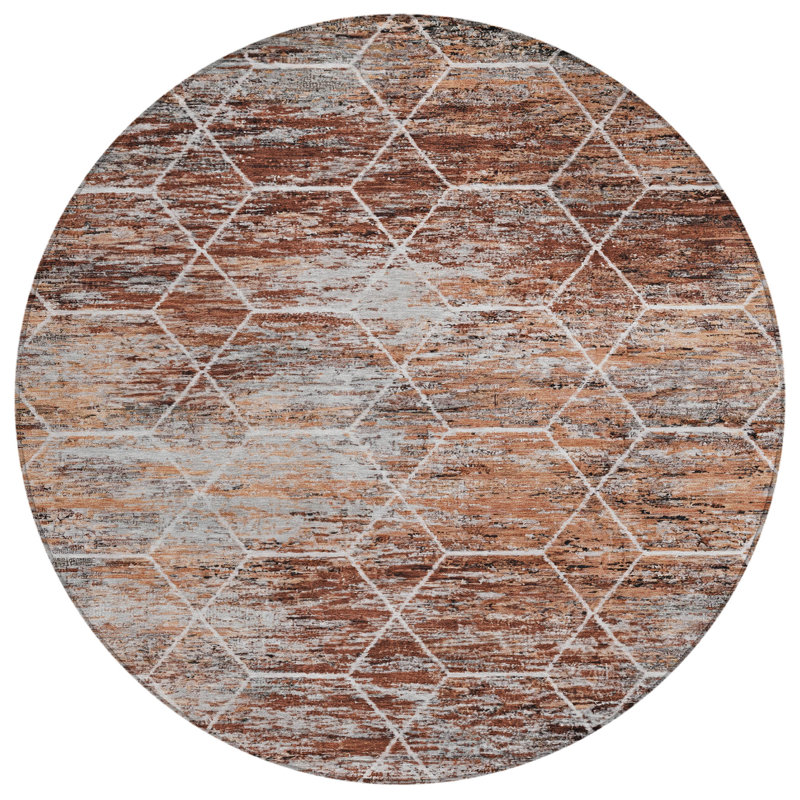 Tapis paprika Xhevrie intérieur / extérieur lavable à la machine, Rond 8 pi