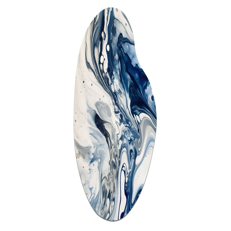 Blue and Grey Ethereal Elixir IV - Abstract Curved Metal Wall Decor, Blue Asymmetrical Metal Art Print, 30" H x 11" W x 1" D