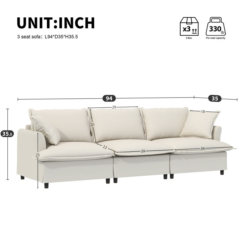 [Nouveau + Vidéo] Module canapé modulaire 3 places 94 * 35 ", Chenille beige