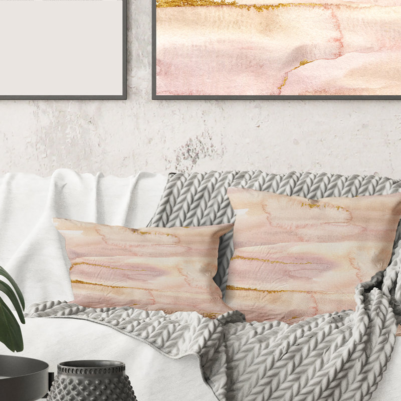 Abstrait pastel avec pois roses et jaunes - coussin moderne imprimé