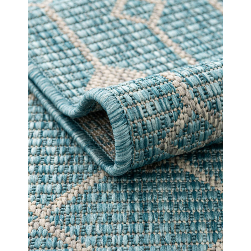Kimber Southwestern Blue/Beige Indoor/Outdoor Area Rug, Rectangle 7'10" x 10'