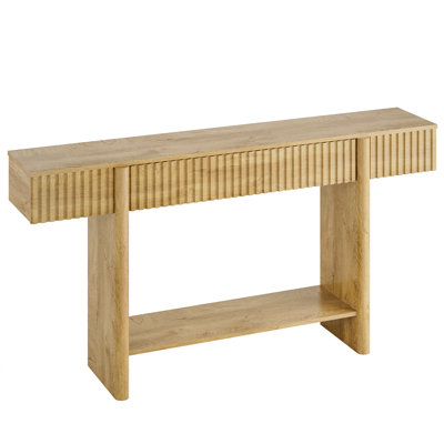 Modern fluted wood console table with storage 