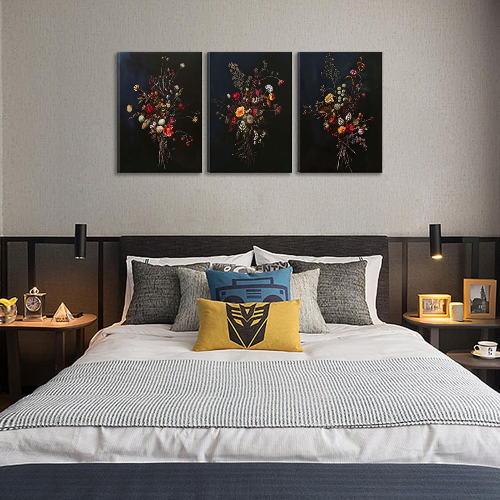 Fleur De Lis Living 3Pcs Dark Moody Wildflowers Canvas Wall Art Vintage ...