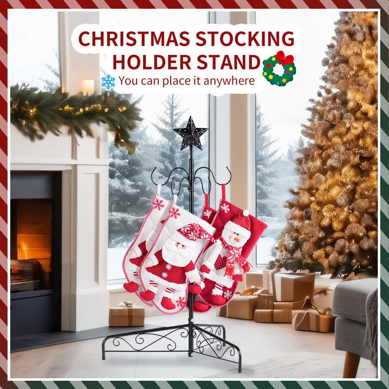 70-Inch Christmas Stocking Holder Stand with 8 Hooks
