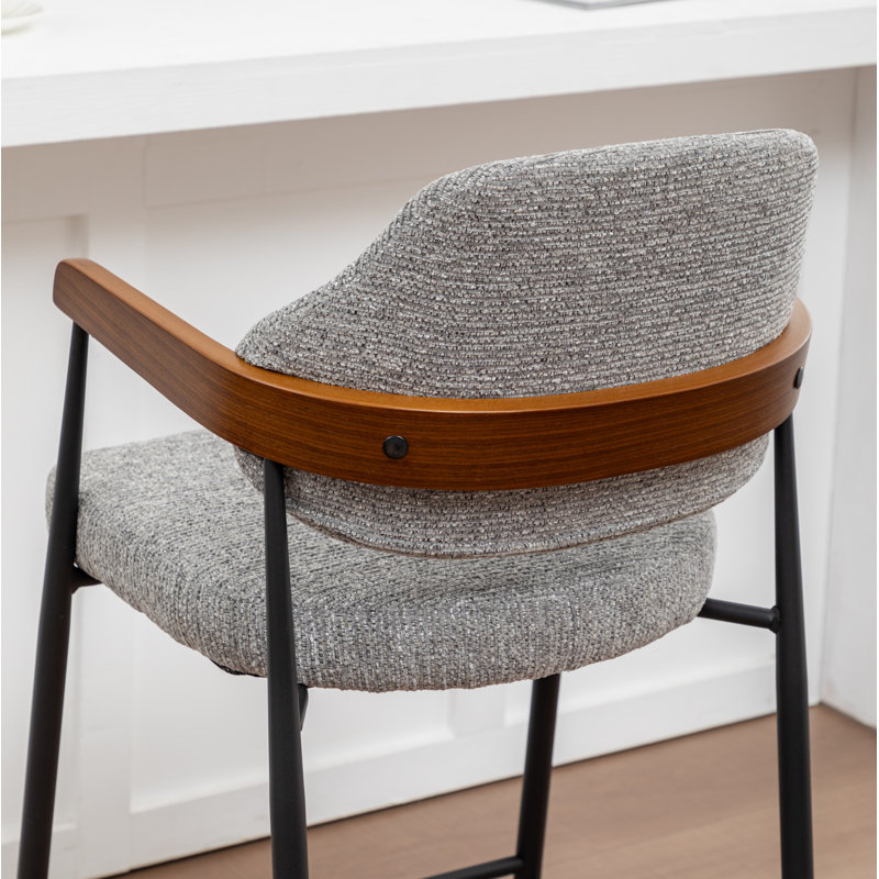 Tabouret de comptoir rembourré avec accoudoirs Devane, Gris
