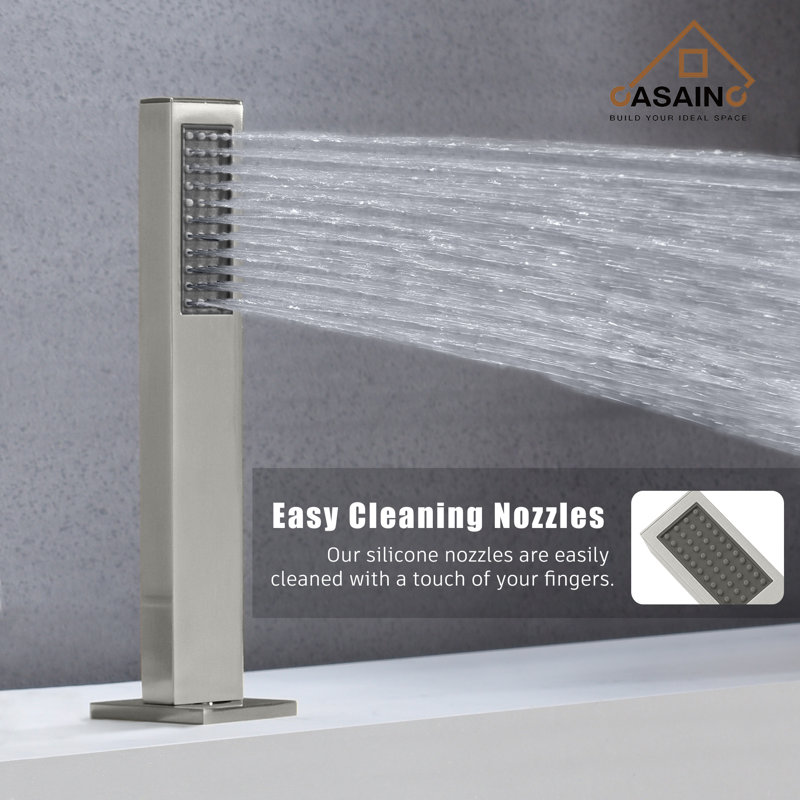 Brushed Nickel 5-Hole Deck Mounted Tub Faucet with Hand Shower