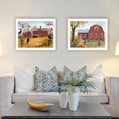Stunning Living Room Decoration Piece, Autumn Red Barns Wall Art, Enhance Your Space With Materials Home Decoration, Theme, Made Paper And Wood For Be