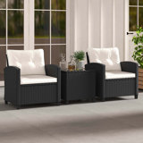 Ensemble de 3 meubles de patio avec coussins lavables pour table basse en verre trempé