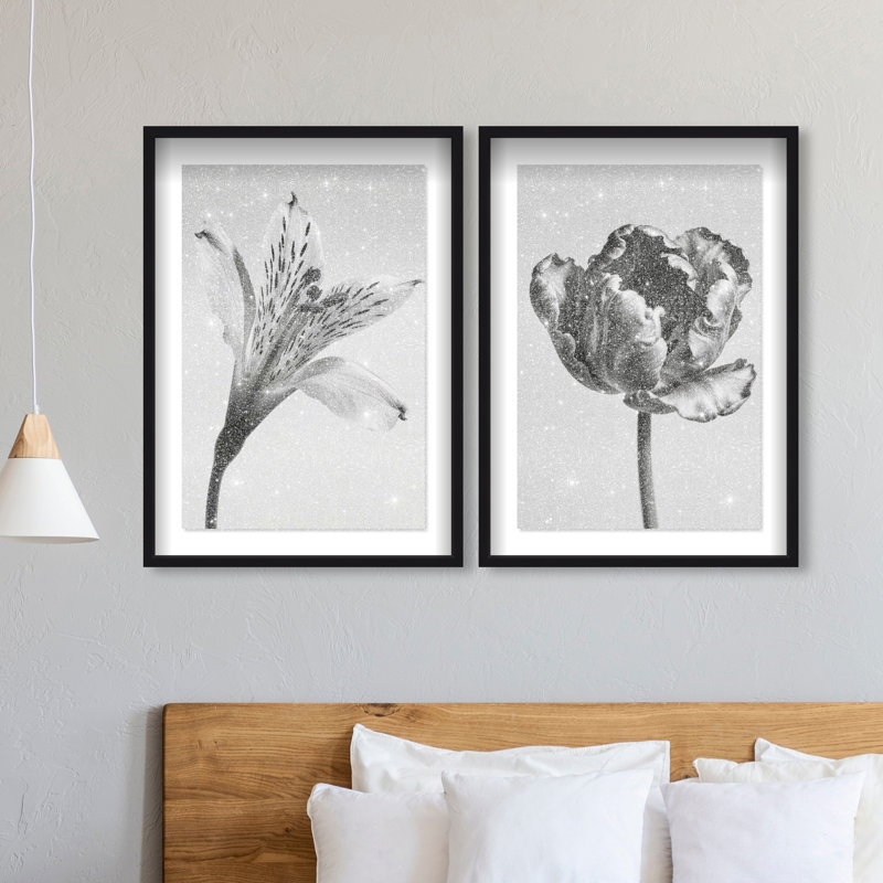 Peeking Flowers Set Set by Oliver Gal, 37.5" H x 25.5" W, Black Shadowbox