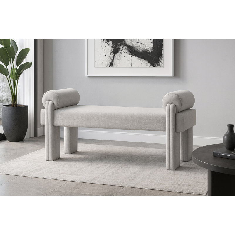 Stefano Upholstered Bench, Grey Polyester Fabric