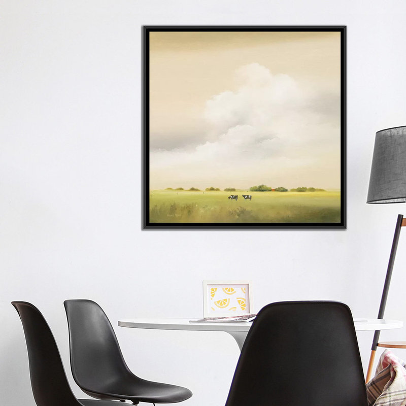 « vaches ii », impression sur toile, H 18 po x l 18 po x P 1,5 po, Toile avec cadre noir, Pas de tapis